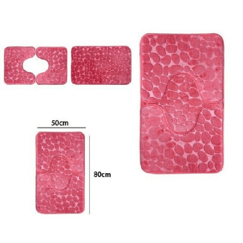 Trade Shop Traesio-set 3 Pezzi Tappeti Tappetini Antiscivolo Per Bagno Arredo Colore Rosa 59335 -