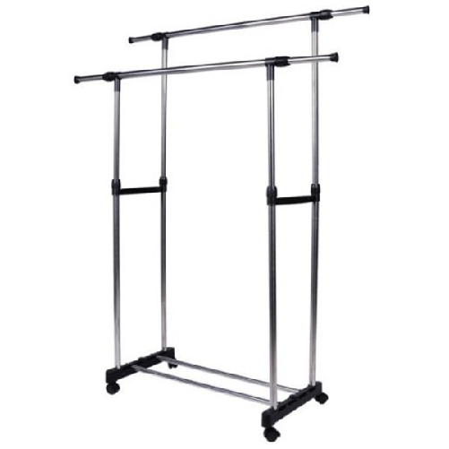 Appendiabiti Allungabile Telescopico Doppio Con Ruote E Vassoio 80x40x80/155cm -