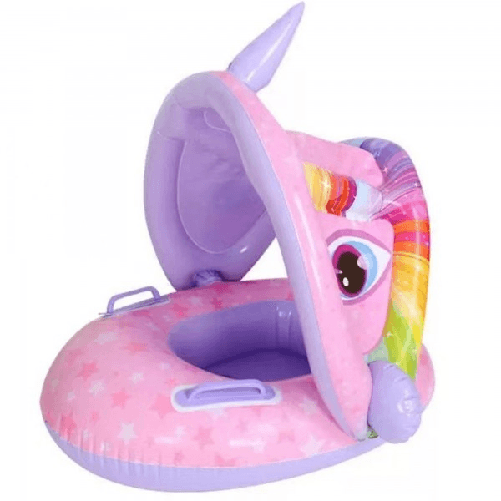 Salvagente A Mutandina Con Cappottina 115x70cm Unicorno Gonfiabile Bambine Rosa -