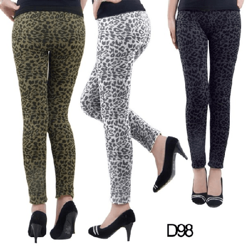 Trade Shop Traesio-3x Leggings Donna Effetto Leopardato Sexy D98 3 Colori Differenti Taglia Unica -