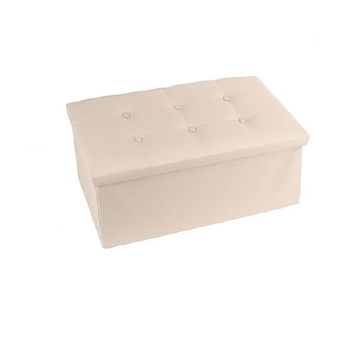 Pouff Puff Pouf Contenitore Imbottito Porta Oggetti Seduta Beige 76x38x35cm -