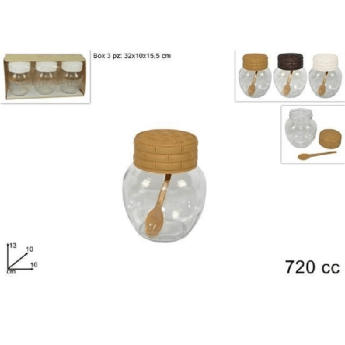 Trade Shop Traesio-set 3 Pz Barattoli In Vetro 720cc Con Coperchio Cucchiaino Contenitori 720150 -