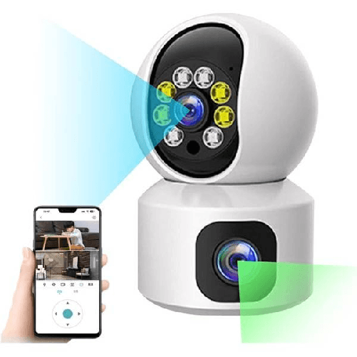 Trade Shop Traesio-telecamera Wi-fi Doppia Videocamera Di Sorveglianza Motorizzata 360° Ip44 App -