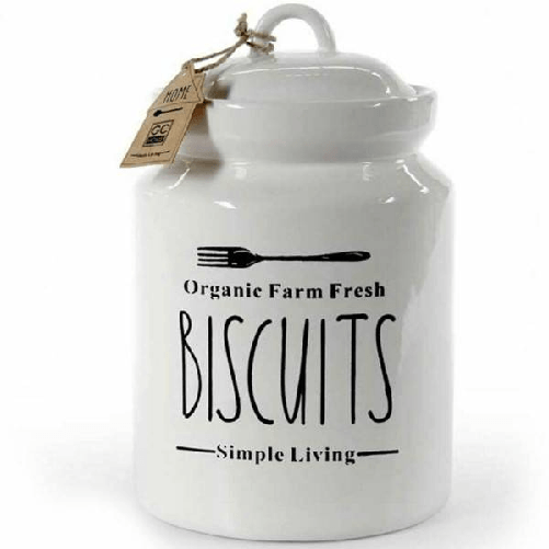 Trade Shop Traesio-biscottiera Barattolo Per Biscotti Muffin Dolci In Ceramica Bianca Con Scritte -