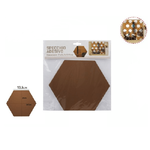 Specchio Adesivo Esagonale Adesiva Murale Arredamento Casa 23x26.5x13.5cm 70879 -