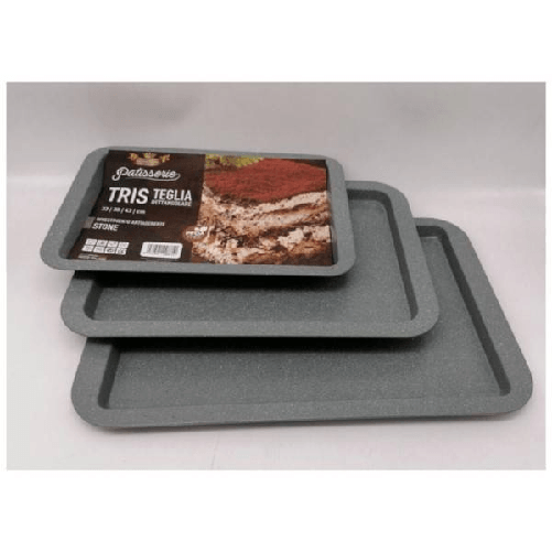 Trade Shop Traesio-tris 3 Teglie Rettangolari Antiaderenti Rivestimento Stone 33/38/43 Cm Da Forno -