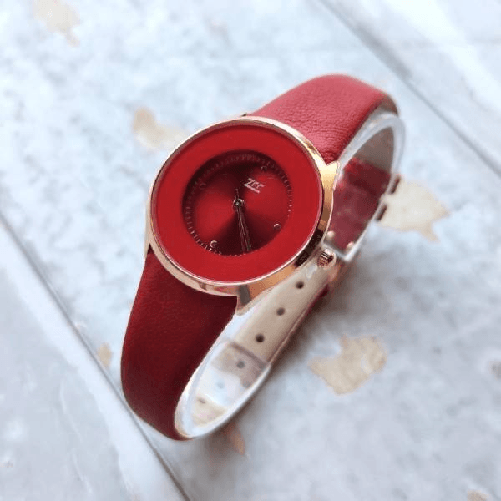 Trade Shop Traesio-orologio Da Polso Zcc Analogico Elegante Moda Casual Cinturino In Pelle Rosso -