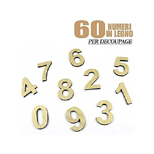 Trade Shop Traesio-numeri In Legno 60 Pezzi Decoupage Lavoretti Scuola 3cm Spessore 1mm Decorazioni -