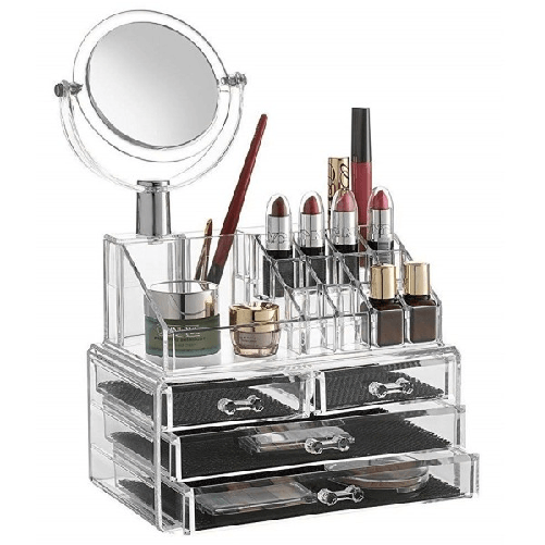 Organizzatore Porta Cosmetici Make Up Specchio Espositore Organizer 16 Comparti -