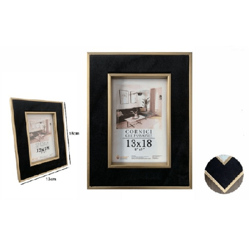 Portafoto Cornice Per Foto Poster Quadri Tele 13 X 18cm Nera Con Bordi Oro 70301 -