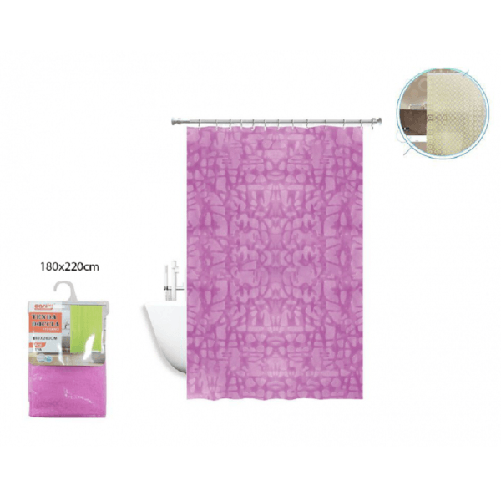 Trade Shop Traesio-tenda Doccia Vasca Antimuffa Impermeabile Rosa/fuxia 180x220 Cm Con Anelli 52131 -