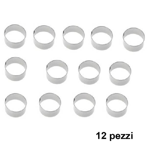 Set 12 Pezzi Forme Stampi Per Dolci Torte Biscotti Rotonde Inox 8x4cm Pasticceri -