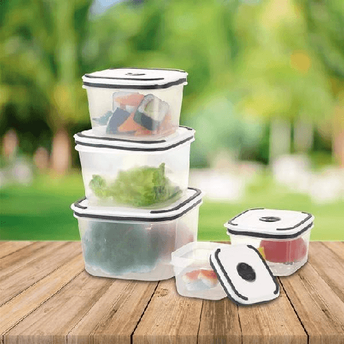 5 Contenitori Alimenti In Plastica Con Coperchio Ventilato Microonde Impilabile -