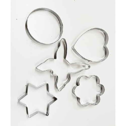 Set 5 Stampi Stampini Formine Acciaio Biscotti Pane Dolce Stella Fiore Farfalla -