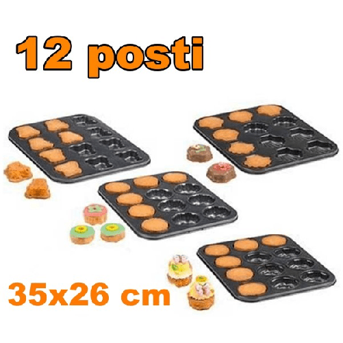 Teglia Stampi Stampini Per Muffin 12 Posti Da Forno Antiaderente 35x26 Cm -