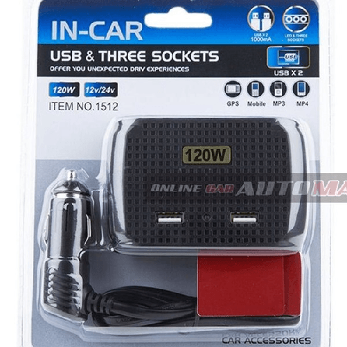 Trade Shop Traesio-sdoppiatore Adattatore 3 Accendisigari Triplo + 2 Usb 120w Auto Camper Barca Multicaricatore -