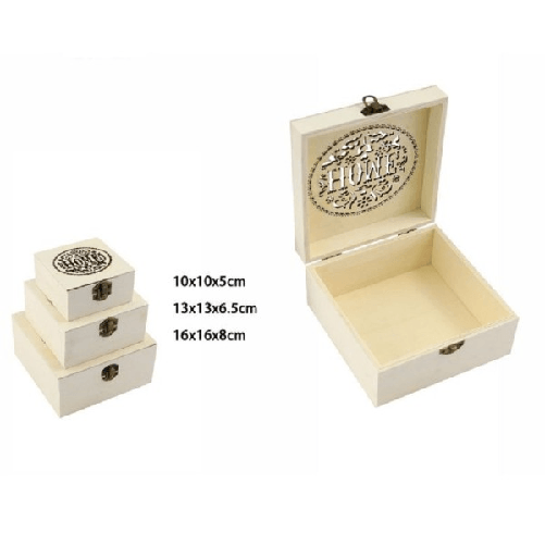 Trade Shop Traesio-set 3 Pz Scatole Legno Decoupage Portagioie Incise Home Scatola Cofanetto 74010a -