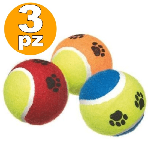 Trade Shop Traesio-set 3 Palline Pallina Da Tennis Cane Gioco Lanciatore Palla Parco Gatto Cani -