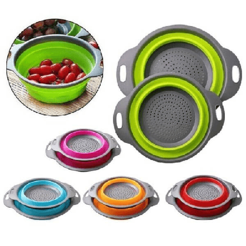 Trade Shop Traesio-set 2 Scolapasta Cestello In Silicone Pieghevole Ripiegabile Multiuso 17 E 22 Cm -
