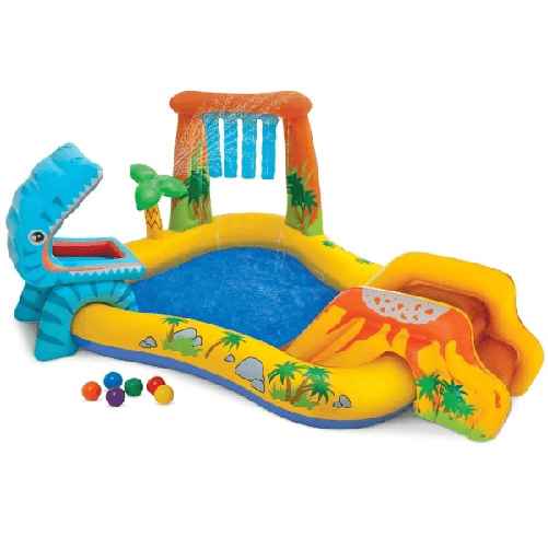 Piscina Parco Giochi Gonfiabile Con Dinosauro Con Scivolo Canestro Doccia -