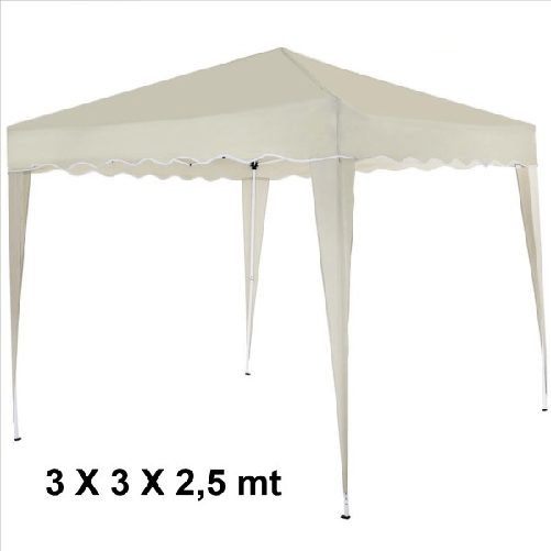 Trade Shop Traesio-gazebo 3x3x2,5 Mt Pieghevole Ecru Impermeabile Richiudibile Tendone Giardino -