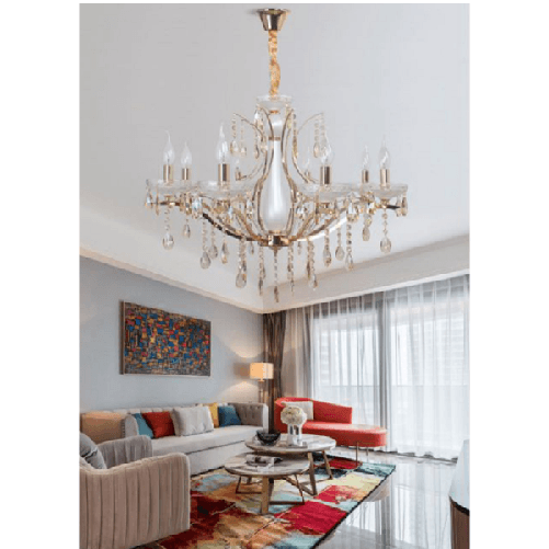 Trade Shop Traesio-lampadario A Sospensione Soffitto Classico 8 Bracci E14 Effetto Cristallo A60-8 -
