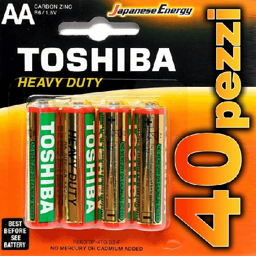 Trade Shop Traesio-40 Pezzi Batterie Stilo Aa Pile Alkaline Confezione Risparmio Toshiba R6 1.5 V -