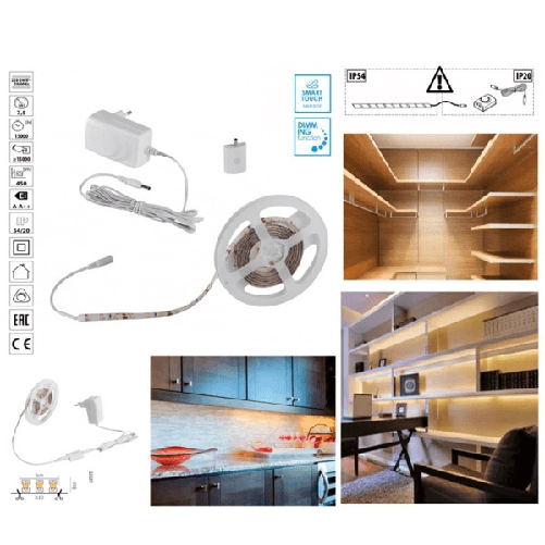 Trade Shop Traesio-kit Striscia Led Con Tasto Interruttore Touch Dimmer Bianco Freddo 6500k 7,5 W -