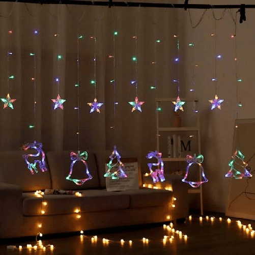 Luci Tende Led 12 Lampade Campane Alberi Natale Decorazioni A Corrente Multicolore -