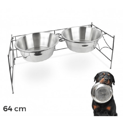Trade Shop Traesio-doppia Ciotola Per Cane Cani In Acciaio Con Supporto Rialzato 44 X 21,5 X 11 Cm -