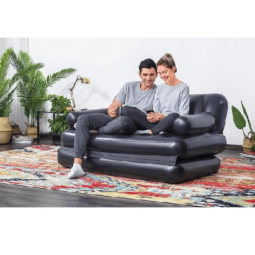 Trade Shop Traesio-divano Multifunzione 188x152x64cm Nero Gonfiabile Pieghevole 5in1 Con Sacca 75054 -