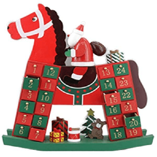 Trade Shop Traesio-calendario Avvento Altalena Cavallo Natale Legno Cassetti Decorazioni Natalizie -