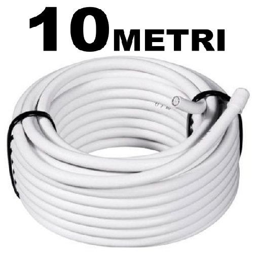 Cavo Prolunga 10mt Coassiale Tv Antenna Digitale Terrestre 75ohm Cablato Bianco -
