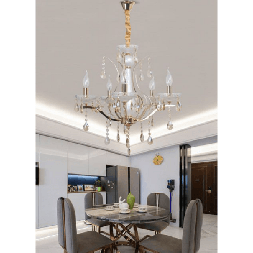 Trade Shop Traesio-lampadario Soffitto A Sospensione Classico 5 Bracci E14 Effetto Cristallo A60-5 -