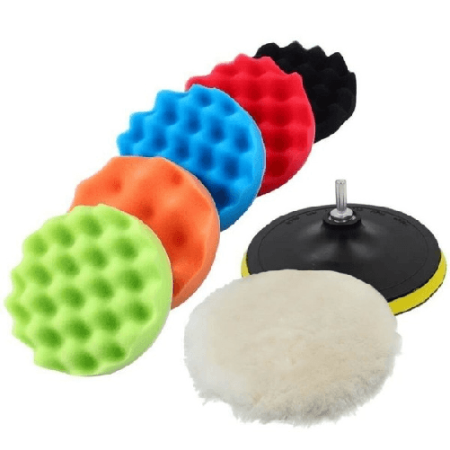 Trade Shop Traesio-kit 10 Pz Spugna Lucidante Ceratura + Adattatore Per Trapano Lucidatrice 125mm -