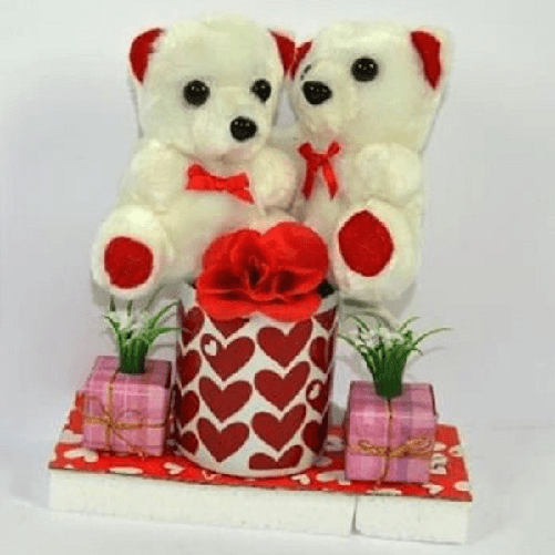 Trade Shop Traesio-coppia Peluche Orsetti Con Tazzone Fiore Idea Regalo Per San Valentino 4 Modelli -