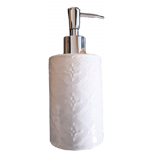 Trade Shop Traesio-portasapone Cilindrico Barocco Bianco 10317 Trama Legno 18cm Ceramica Sapone -