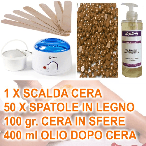 Trade Shop Traesio-kit Depilazione Ceretta Brasiliana Con Scaldacera Spatola In Legno Olio Sfere -