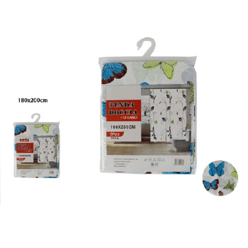 Cleafe-tenda Doccia Vasca Da Bagno Peva 12 Ganci Decorata Con Farfalle 180x200cm 52146 -