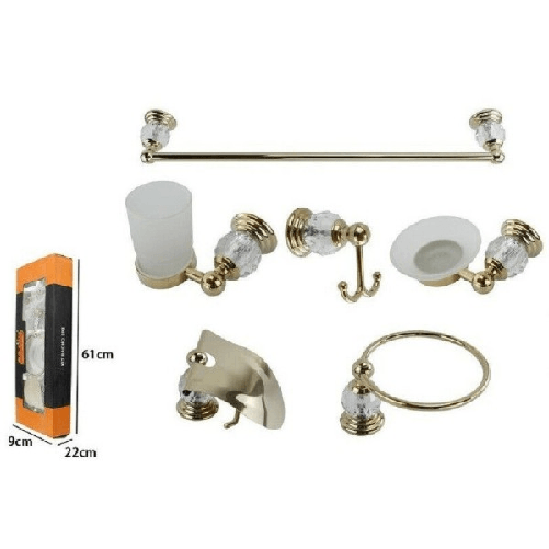 Set Bagno 6pz Vetro Intagliato 69202 Porta Asciugamano Rotolo Bicchiere Spazzolino -