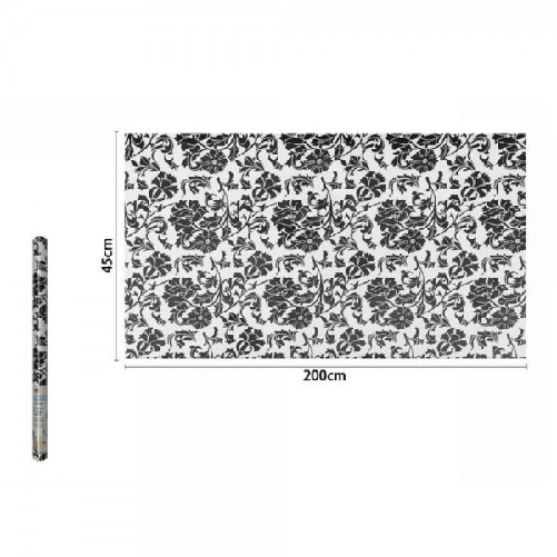 Trade Shop Traesio-rotolo Pellicola Adesiva In Pvc Bianco Fiori Neri 45cmx2mt Mobili Cassetti 71227 -