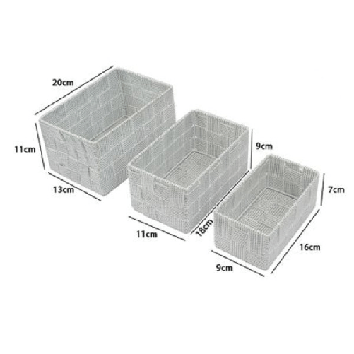 3 Cestini Tessuto Scatole Organizer Bagno Portaoggetti Makeup Grigi Chiaro 79048 -