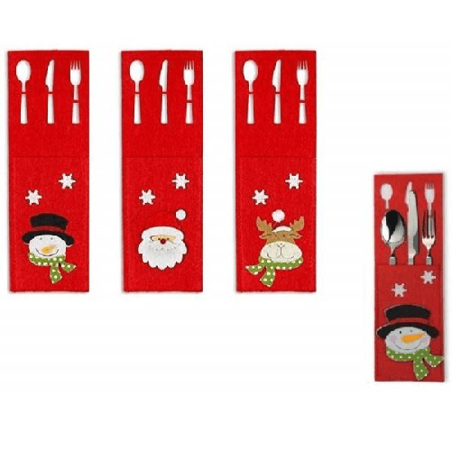 6pz Portaposate Feltro Natalizie Rosso 15x9cm Babbo Natale Renna Pupazzo Fiocco Rilievo -