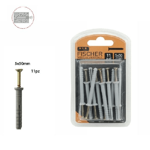 Set 11 Pz Tassello Fisher Universale Viti Chiodi Gancio Tasselli 5 X 50 Mm 69046 -