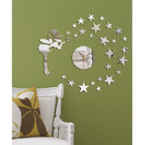 Orologio Adesivo Fata Stelle 3d Effetto Specchio Da Parete Casa Moderna Decorazione -