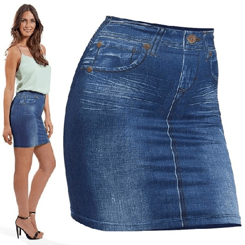 Trade Shop Traesio-gonna Elasticizzata Slim Skirt Effetto Jeans Modellante Dimagrante Tag. Unica -