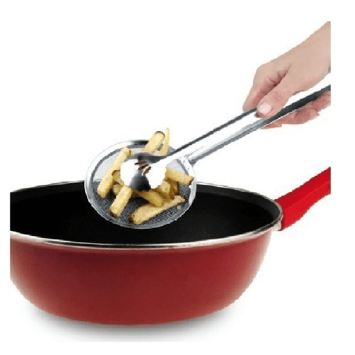 Trade Shop Traesio-pinza Con Colino Scola Fritto Frittura A Retina Paletta Patatine Acciaio Cucina -