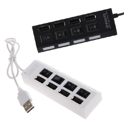 Ciabatta Usb Multipresa Hub Con 4 Porte Usb 2.0 Nera O Bianca E Led Blu -