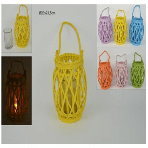 Portacandela Porta Candela Lumino Lanterna Legno Manico Decorativa 23,5cm -
