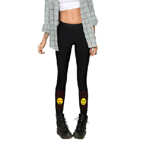 Trade Shop Traesio-collant Pantacollant Nero 80 Den Taglia Unica Tendenza Con Fantasia Stampa Emoji -